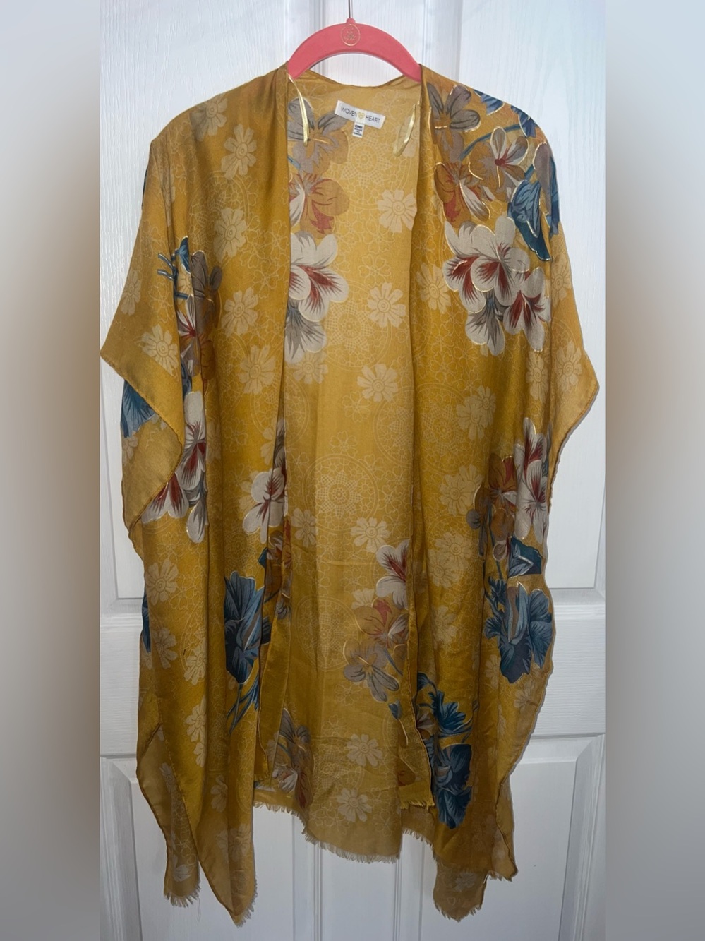 Woven Heart Mustard Floral Kimono